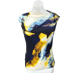 DKNY Multicolor Sleeveless Abstract Tie Dye Zip Shoulder Boat Neck Blouse Top XS